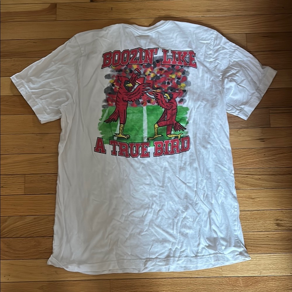 White Graphic Tee with Red and Green Design